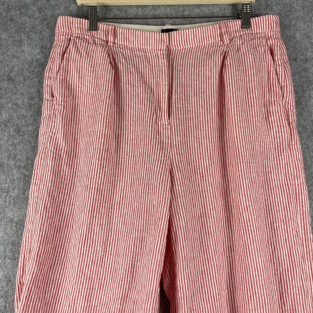 J.Crew Essential Wide Leg Linen Pant Womens 14 Red Striped Trouser High Rise - Picture 3 of 16